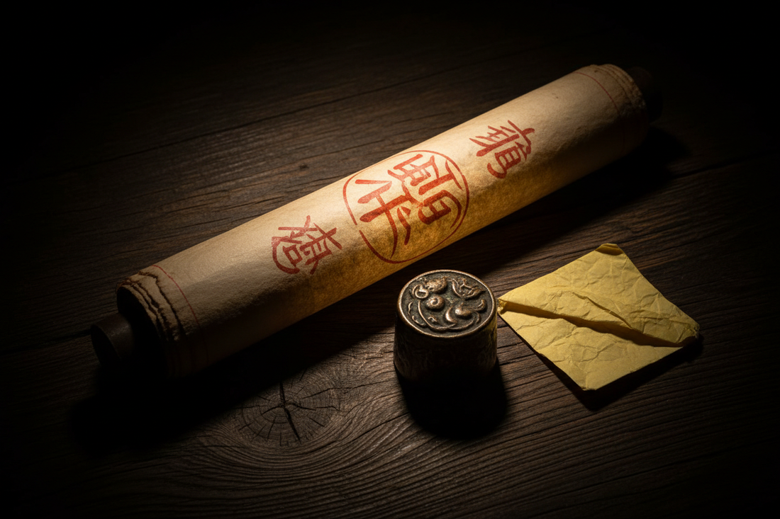 Taoist-inspired ritual objects used as symbolic anchors for awareness